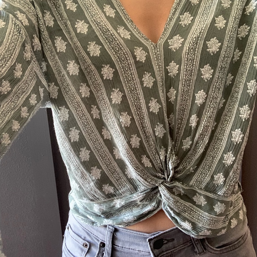 Long sleeve / semi crop top blouse